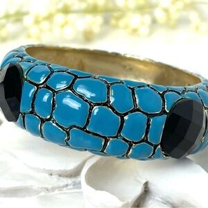 Bangle Bracelet Blue Snakeskin Design Large Blue Faux Stones